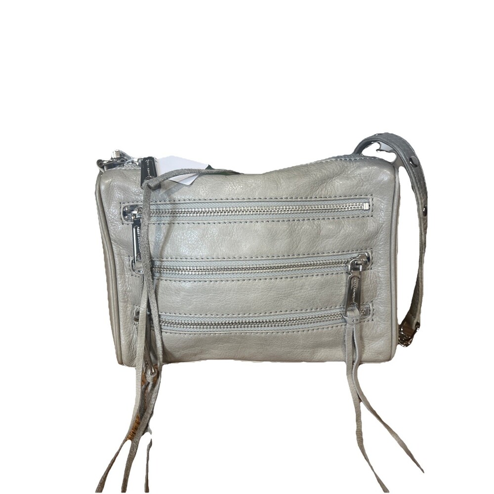 Rebecca Minkoff Classic Gray Leather CrossBody Bag Purse Studded Silver Chain